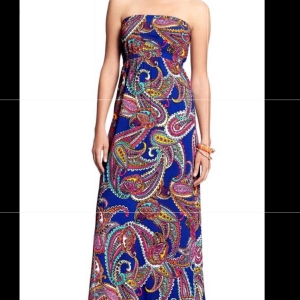 Banana Republic Factory Blue & Pink Multi Paisley Print Strapless Maxi Dress 4